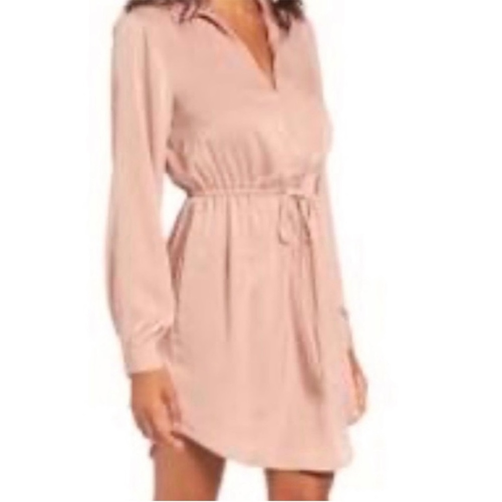 LUSH: Blush Satin Long Sleeve Dress.
